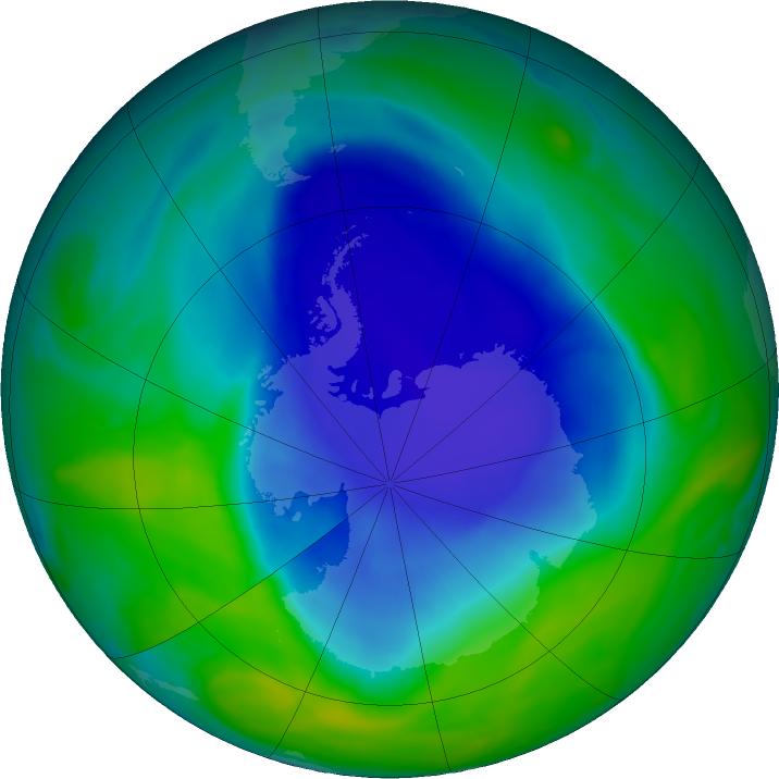 Antarctic ozone map for 02 December 2020